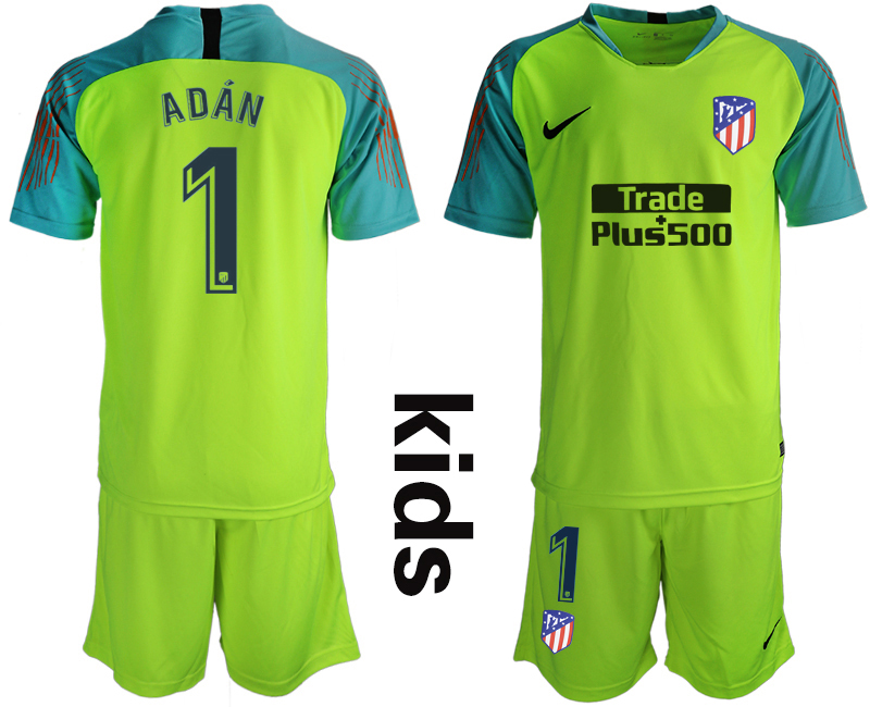 2018_2019 Club Atletico Madrid fluorescent green Youth goalkeeper #1 soccer jerseys